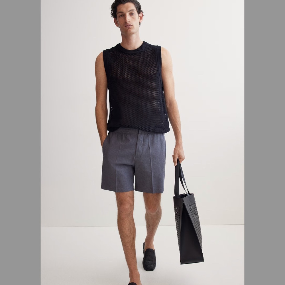 H&M Regular-Fit Linen-Blend Shorts in Dark Gray